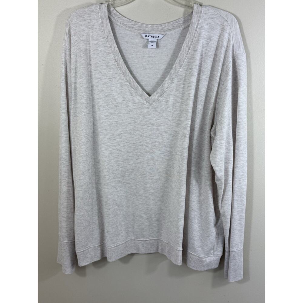 Athleta Sunrise V Neck Sweatshirt Women Size 2X Oatmeal Athleisure Lounge